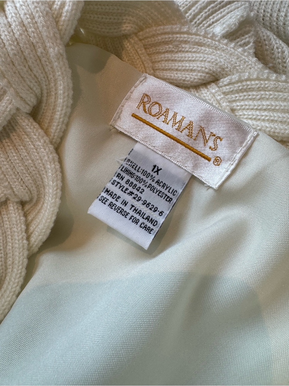 Roaman’s 1X Ivory Braided Shawl Collar Cardigan | Lace Beaded Open Front Sweater - Picture 7 of 8